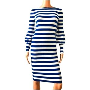 Lauren Ralph Lauren Navy and White Striped Midi Dress